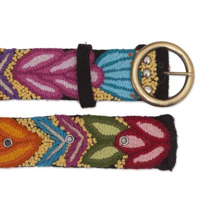 Alternate image for Hand-Embroidered Floral Wool Belt from Peru Inca Flowers