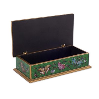 Alternate image for Reverse Painted Glass Butterfly Decorative Box in Emerald Butterfly Jubilee in Emerald
