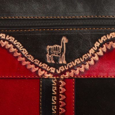 Alternate image for Llama-Themed Red and Black Suede Leather Sling from Peru Cusco Llama