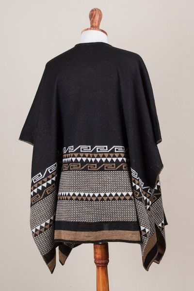 Alternate image for Reversible Alpaca Blend Ruana in Black and Golden Brown Incan Kingdom in Golden Brown