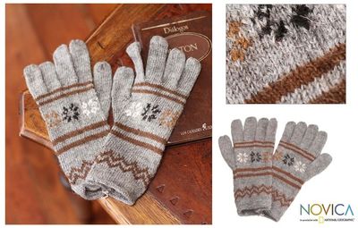 Alternate image for Alpaca Wool Patterned Gloves from Peru Gentle Clouds