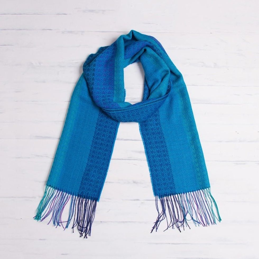 Hand Woven Striped Alpaca Blend Wrap Scarf from Peru 'Tranquil Paradise'