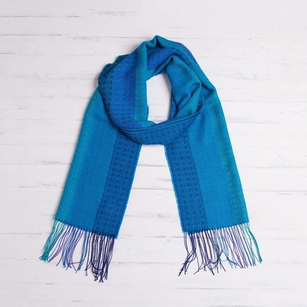 Alternate image for Hand Woven Striped Alpaca Blend Wrap Scarf from Peru Tranquil Paradise