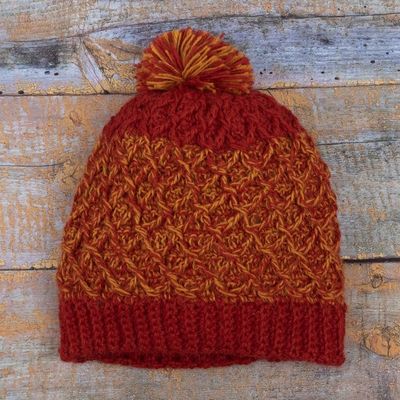 Alternate image for Crocheted 100 Alpaca Wool Hat Winter Fire