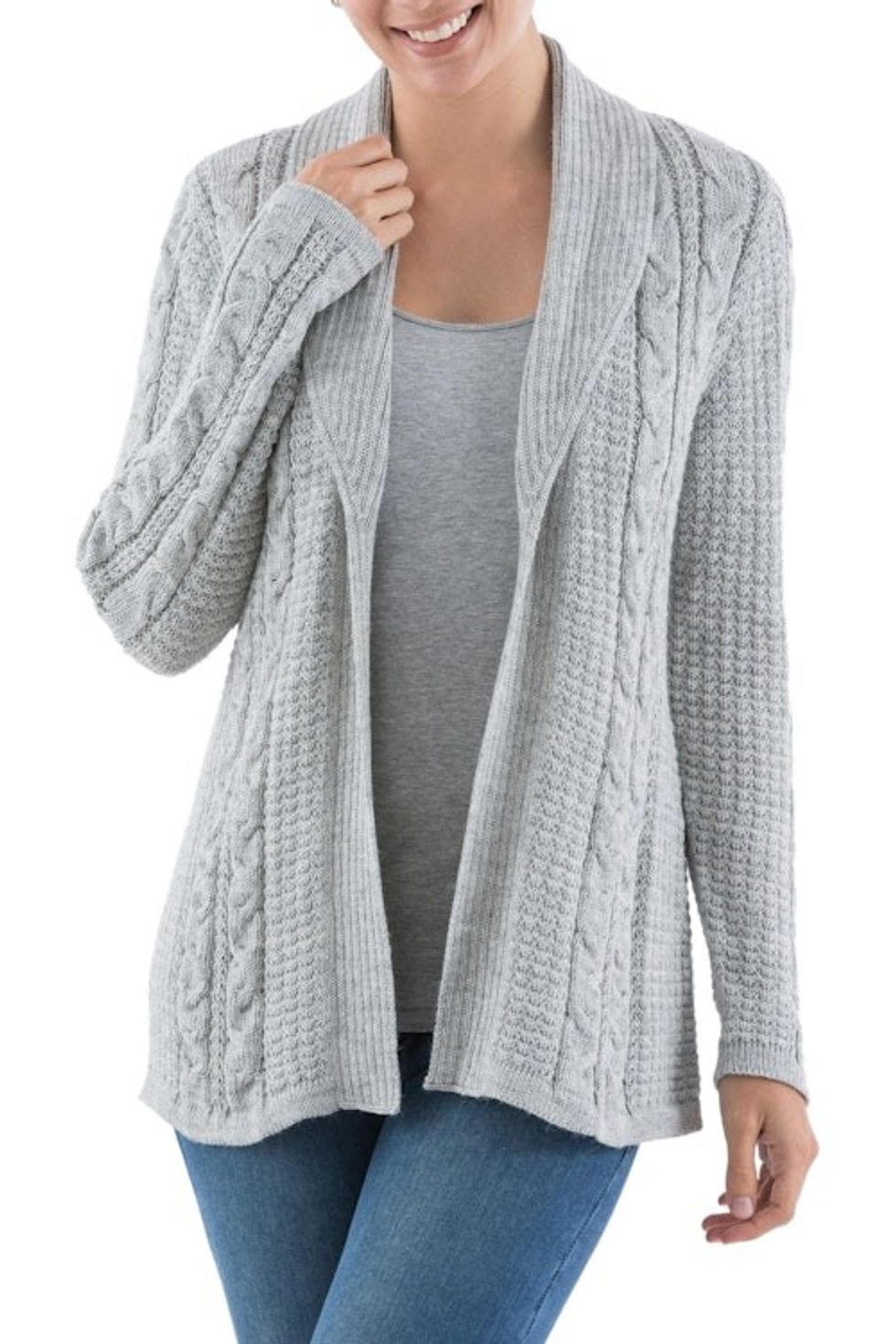 Versatile Light Grey Cardigan in Soft Alpaca Blend from Peru 'Classic Chic'