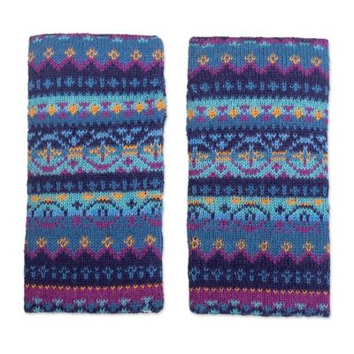 Alternate image for Hand-knit Fingerless Mittens Made with 100 Alpaca in Peru Blue Mountain