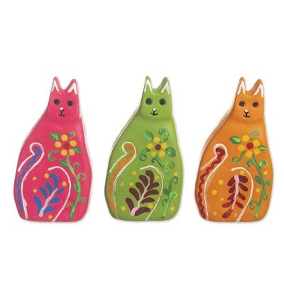 Alternate image for Hand Painted Ceramic Cat Figurines Set of 3 Colorful Cats