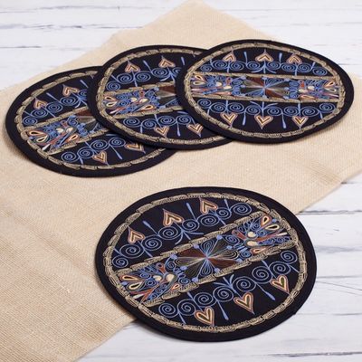 Alternate image for Heart Motif Placemats in Sky Blue Set of 4 from Peru Heart Shower in Sky Blue
