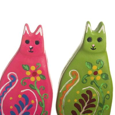 Alternate image for Hand Painted Ceramic Cat Figurines Set of 3 Colorful Cats