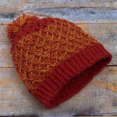 Alternate image for Crocheted 100 Alpaca Wool Hat Winter Fire