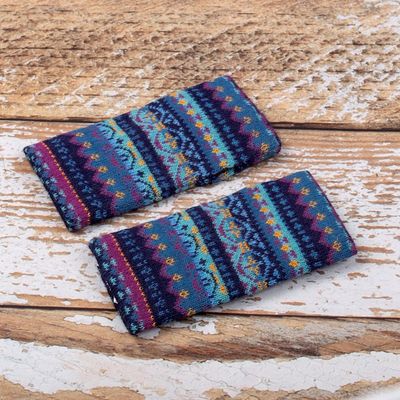 Alternate image for Hand-knit Fingerless Mittens Made with 100 Alpaca in Peru Blue Mountain