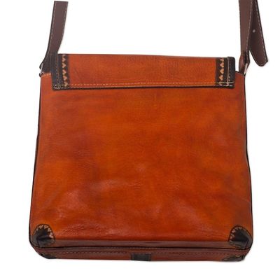 Alternate image for Hand Crafted Orange Leather Shoulder Bag with Wool Accent Solari