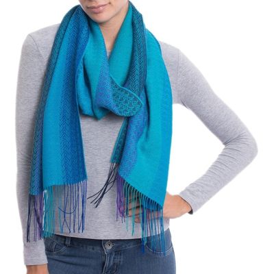 Alternate image for Hand Woven Striped Alpaca Blend Wrap Scarf from Peru Tranquil Paradise
