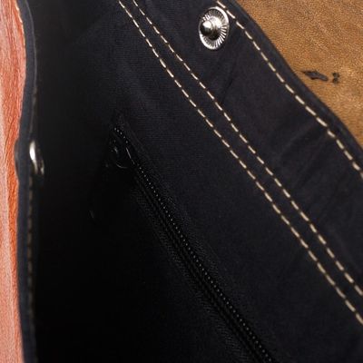 Alternate image for Hand Crafted Orange Leather Shoulder Bag with Wool Accent Solari