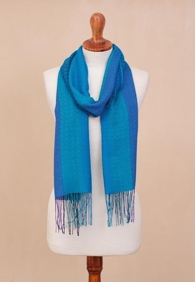 Alternate image for Hand Woven Striped Alpaca Blend Wrap Scarf from Peru Tranquil Paradise