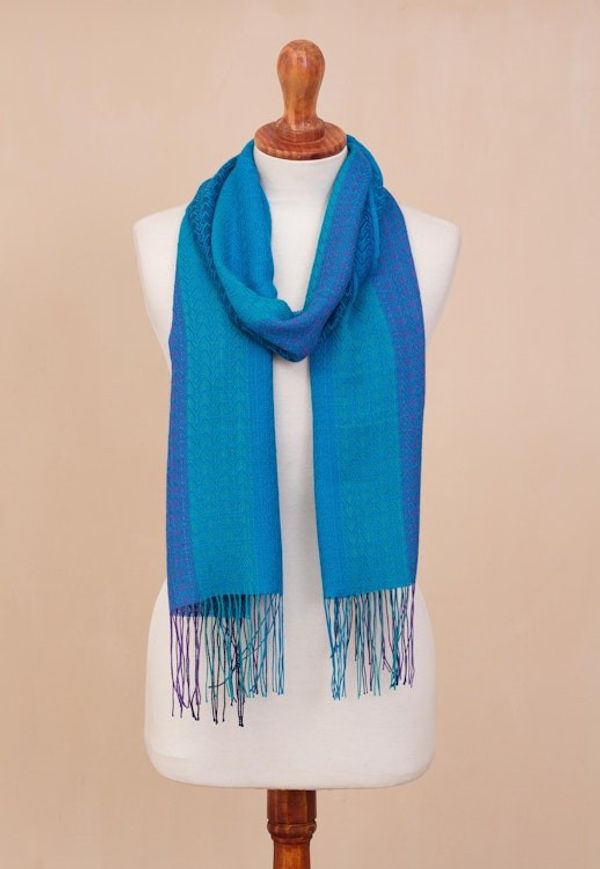 Alternate image for Hand Woven Striped Alpaca Blend Wrap Scarf from Peru Tranquil Paradise