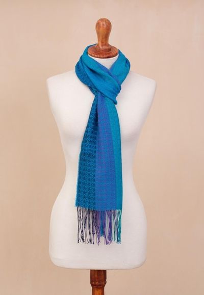 Alternate image for Hand Woven Striped Alpaca Blend Wrap Scarf from Peru Tranquil Paradise