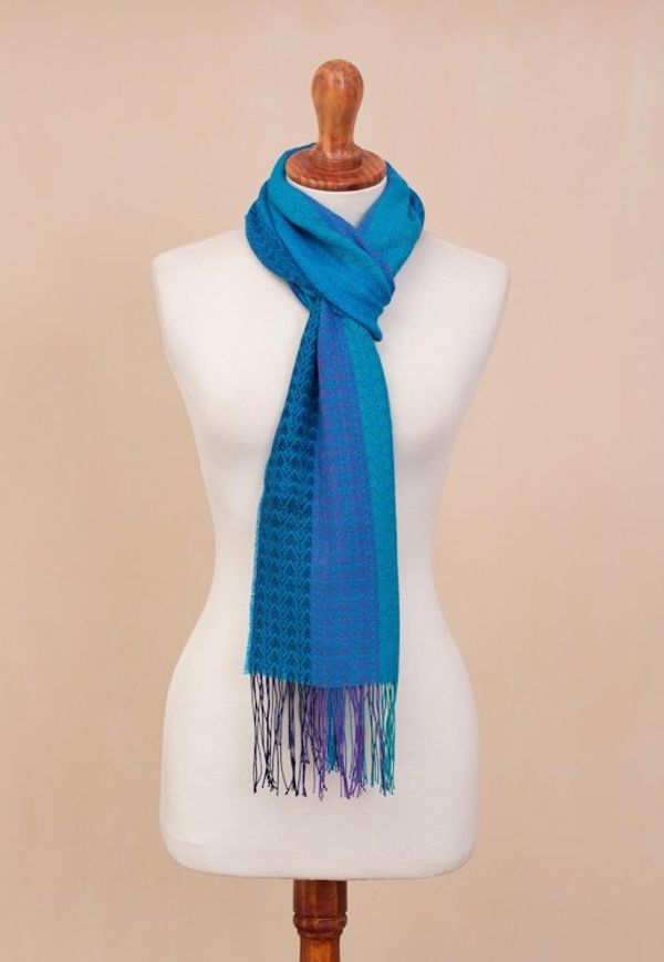 Alternate image for Hand Woven Striped Alpaca Blend Wrap Scarf from Peru Tranquil Paradise