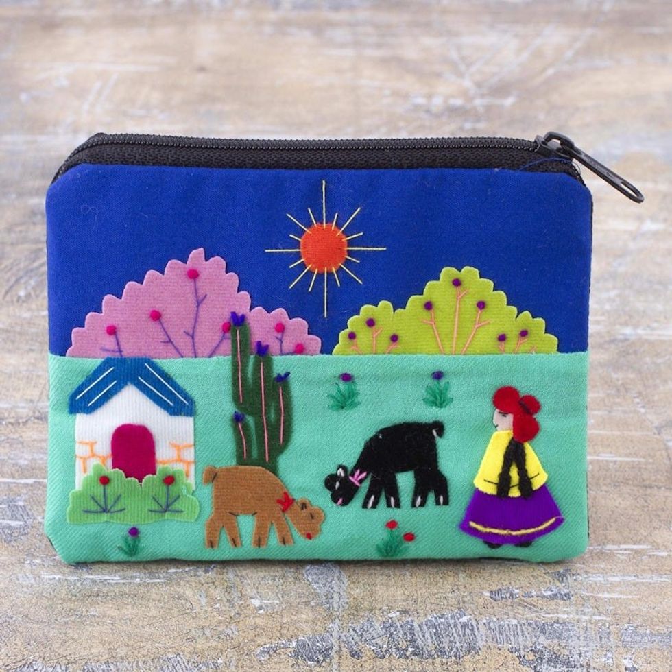 Applique Multicolor Coin Purse from Peru 'Andean Sunshine'