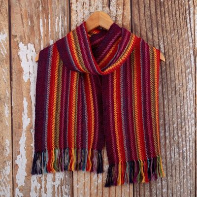Alternate image for Colorful 100 Alpaca Scarf with Stripes Hand-Woven in Peru Cosmovision