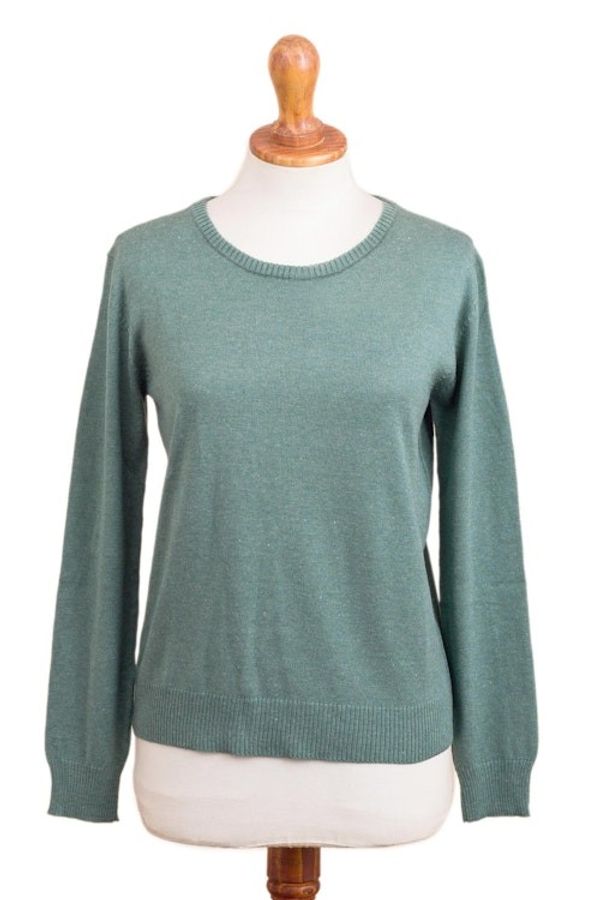 Alternate image for Knit Cotton Blend Pullover in Green from Peru Warm Valley in Jade