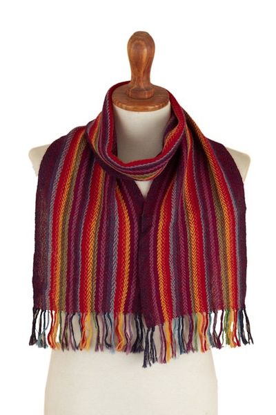 Alternate image for Colorful 100 Alpaca Scarf with Stripes Hand-Woven in Peru Cosmovision