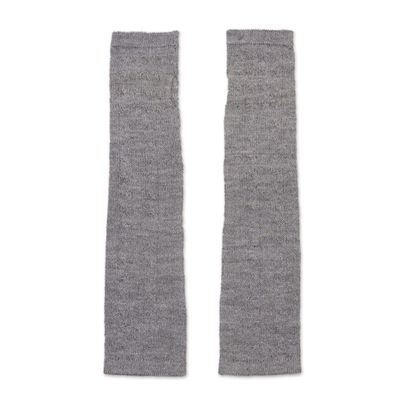 Alternate image for Grey 100 Baby Alpaca Cable Knit Fingerless Mitts from Peru Luscious Twist in Grey