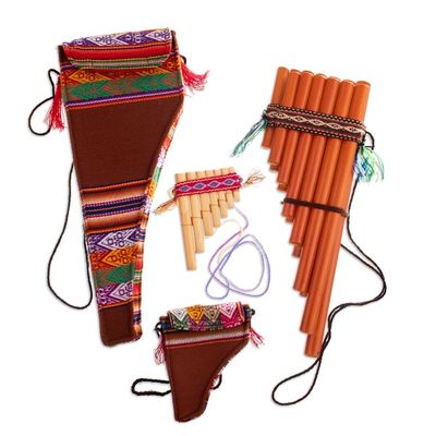 Alternate image for Hand Crafted Bamboo Wind Instrument Zampona Panpipes Pair Inca Serenade