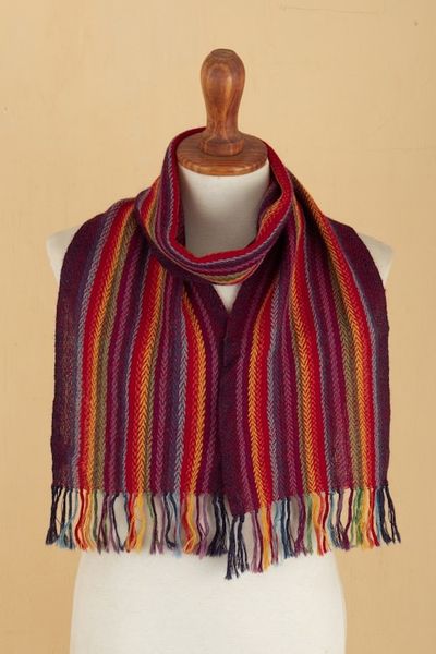 Alternate image for Colorful 100 Alpaca Scarf with Stripes Hand-Woven in Peru Cosmovision