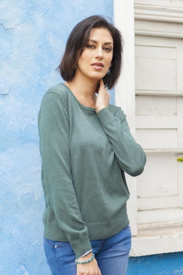 Alternate image for Knit Cotton Blend Pullover in Green from Peru Warm Valley in Jade