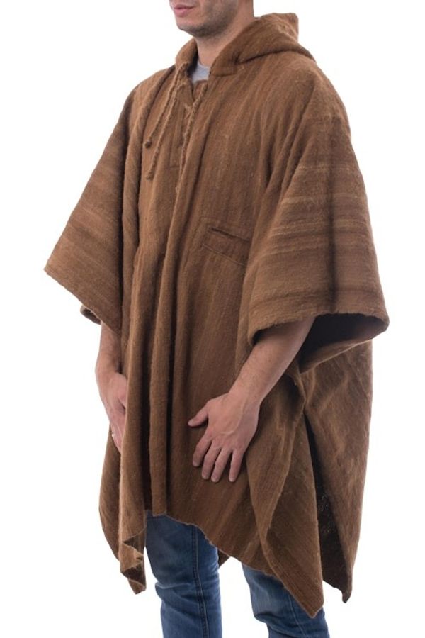 Alternate image for Handcrafted Mens Alpaca Wool Patterned Poncho Andean Desert