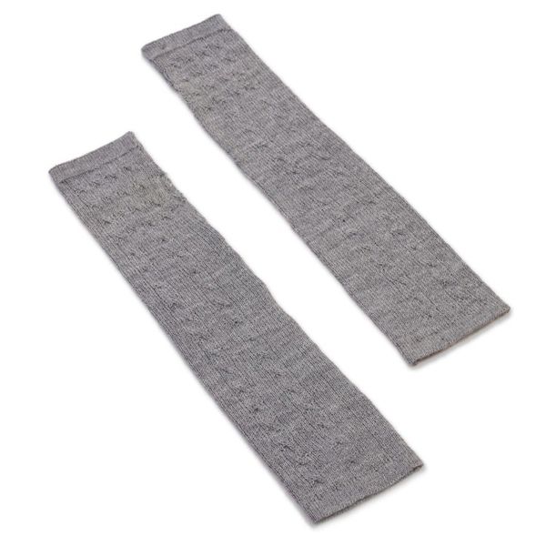 Alternate image for Grey 100 Baby Alpaca Cable Knit Fingerless Mitts from Peru Luscious Twist in Grey