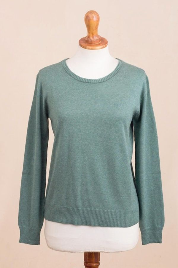 Alternate image for Knit Cotton Blend Pullover in Green from Peru Warm Valley in Jade
