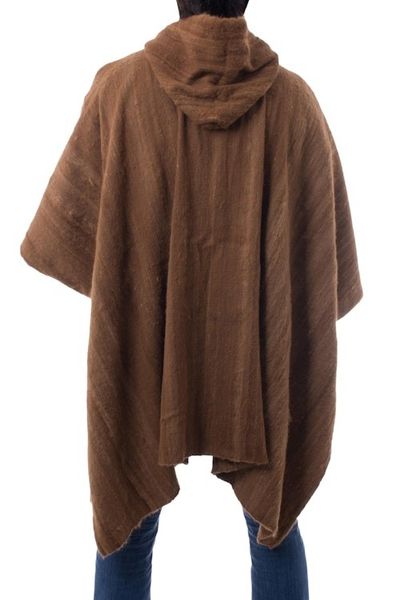 Alternate image for Handcrafted Mens Alpaca Wool Patterned Poncho Andean Desert