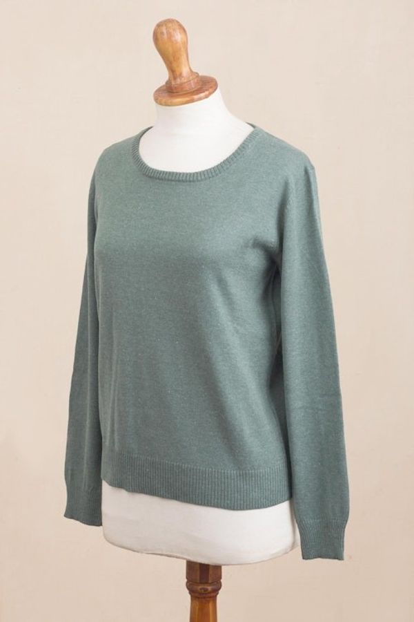 Alternate image for Knit Cotton Blend Pullover in Green from Peru Warm Valley in Jade
