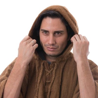 Alternate image for Handcrafted Mens Alpaca Wool Patterned Poncho Andean Desert