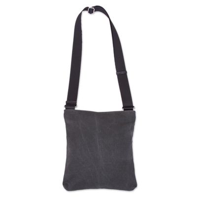 Alternate image for Leather Accent Cotton Shoulder Bag in Slate from Peru Ancient Traveler