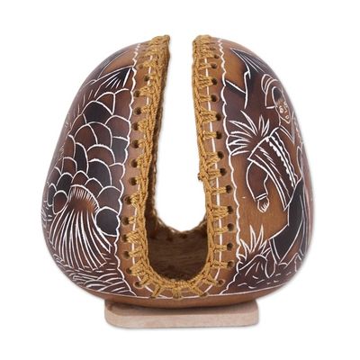 Alternate image for Andean Valley Life Hand Carved Gourd Napkin Holder Pastoral Valley