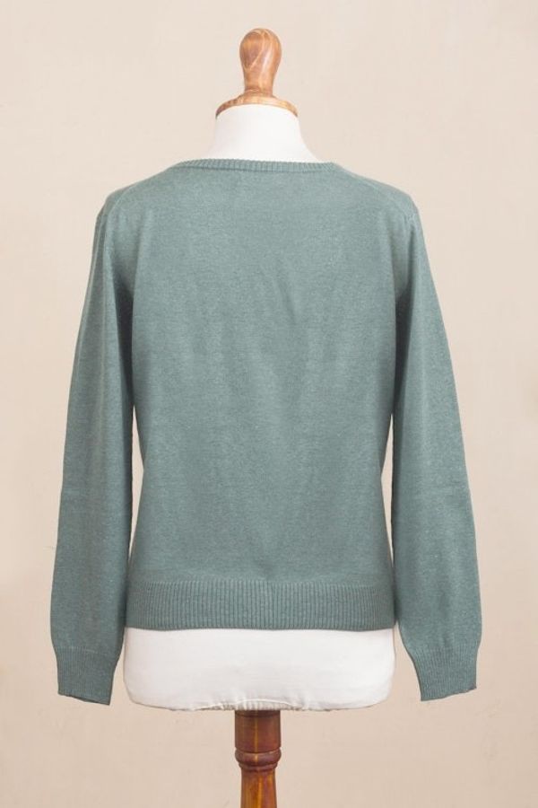 Alternate image for Knit Cotton Blend Pullover in Green from Peru Warm Valley in Jade