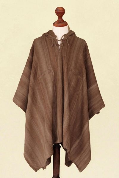 Alternate image for Handcrafted Mens Alpaca Wool Patterned Poncho Andean Desert