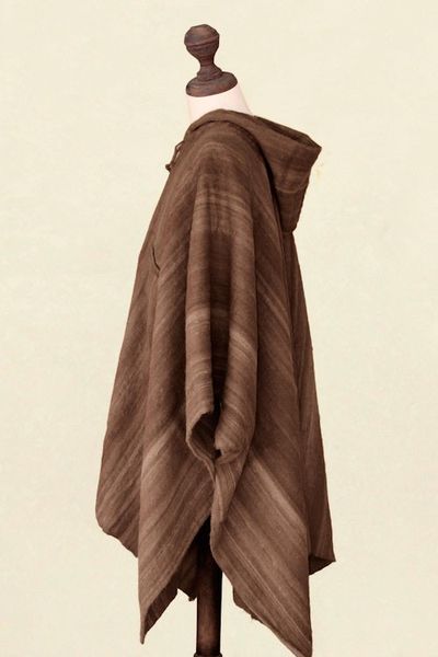 Alternate image for Handcrafted Mens Alpaca Wool Patterned Poncho Andean Desert