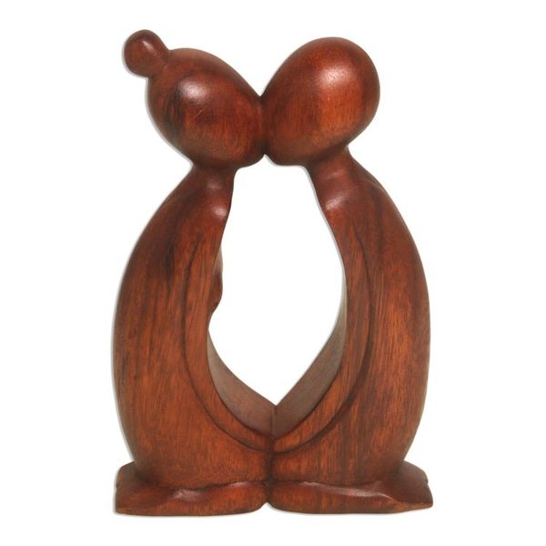 Alternate image for Hand Carved Suar Wood Romantic Statuette from Bali Kissing You