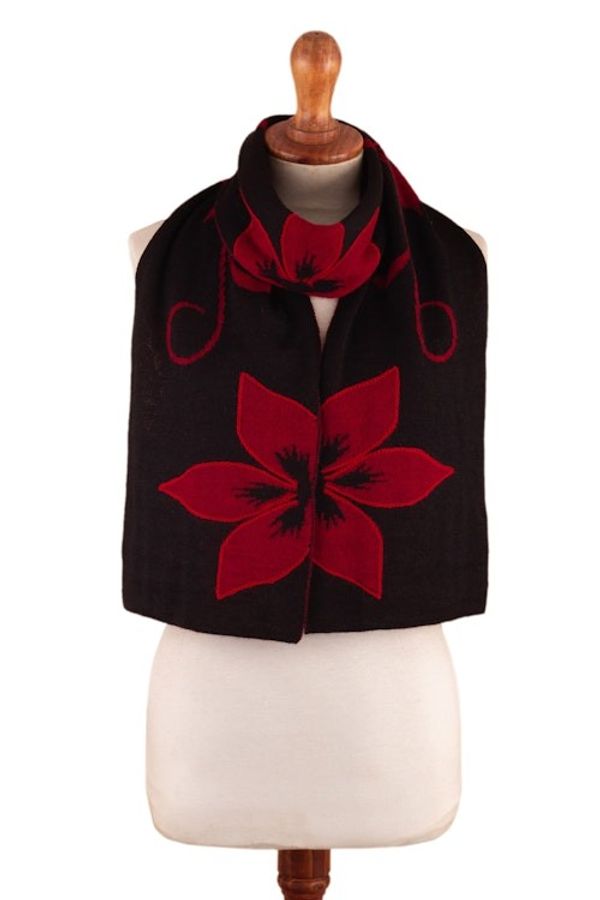 Alternate image for Cultural Floral Red and Black Reversible Alpaca Blend Scarf Red Retama Emotions