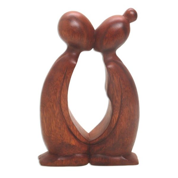 Alternate image for Hand Carved Suar Wood Romantic Statuette from Bali Kissing You
