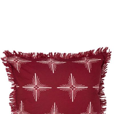 Alternate image for Star-Themed Cherry Cotton Batik Cushion Cover with Fringes Brightest Cherry Star