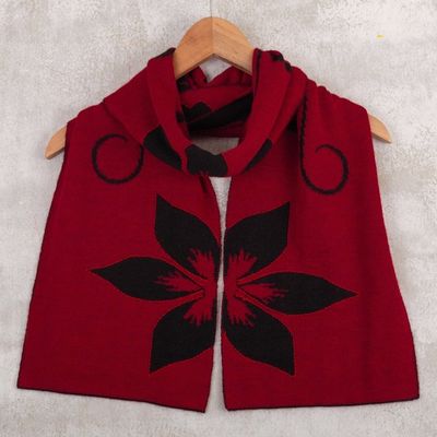 Alternate image for Cultural Floral Red and Black Reversible Alpaca Blend Scarf Red Retama Emotions