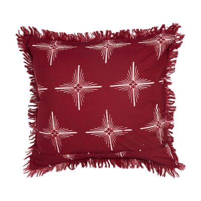 Alternate image for Star-Themed Cherry Cotton Batik Cushion Cover with Fringes Brightest Cherry Star