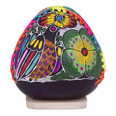 Alternate image for Colorful Bird and Flowers Hand Painted Gourd Napkin Holder Birdsong Garden
