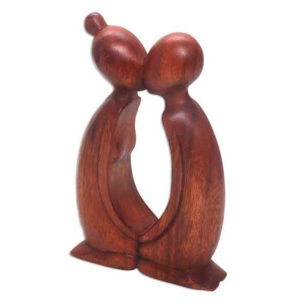 Alternate image for Hand Carved Suar Wood Romantic Statuette from Bali Kissing You