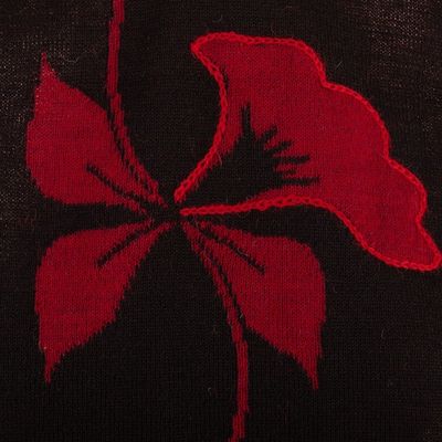 Alternate image for Cultural Floral Red and Black Reversible Alpaca Blend Scarf Red Retama Emotions